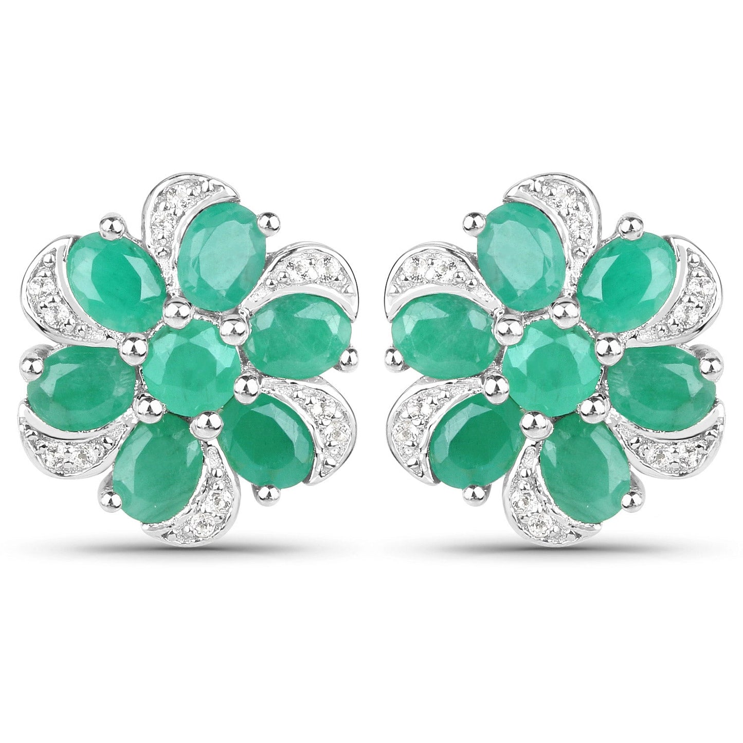 7.84 Carat Genuine Emerald and White Topaz .925 Sterling Silver 3 Piece Jewelry Set (Ring, Earrings, and Pendant w/ Chain) Bids.com