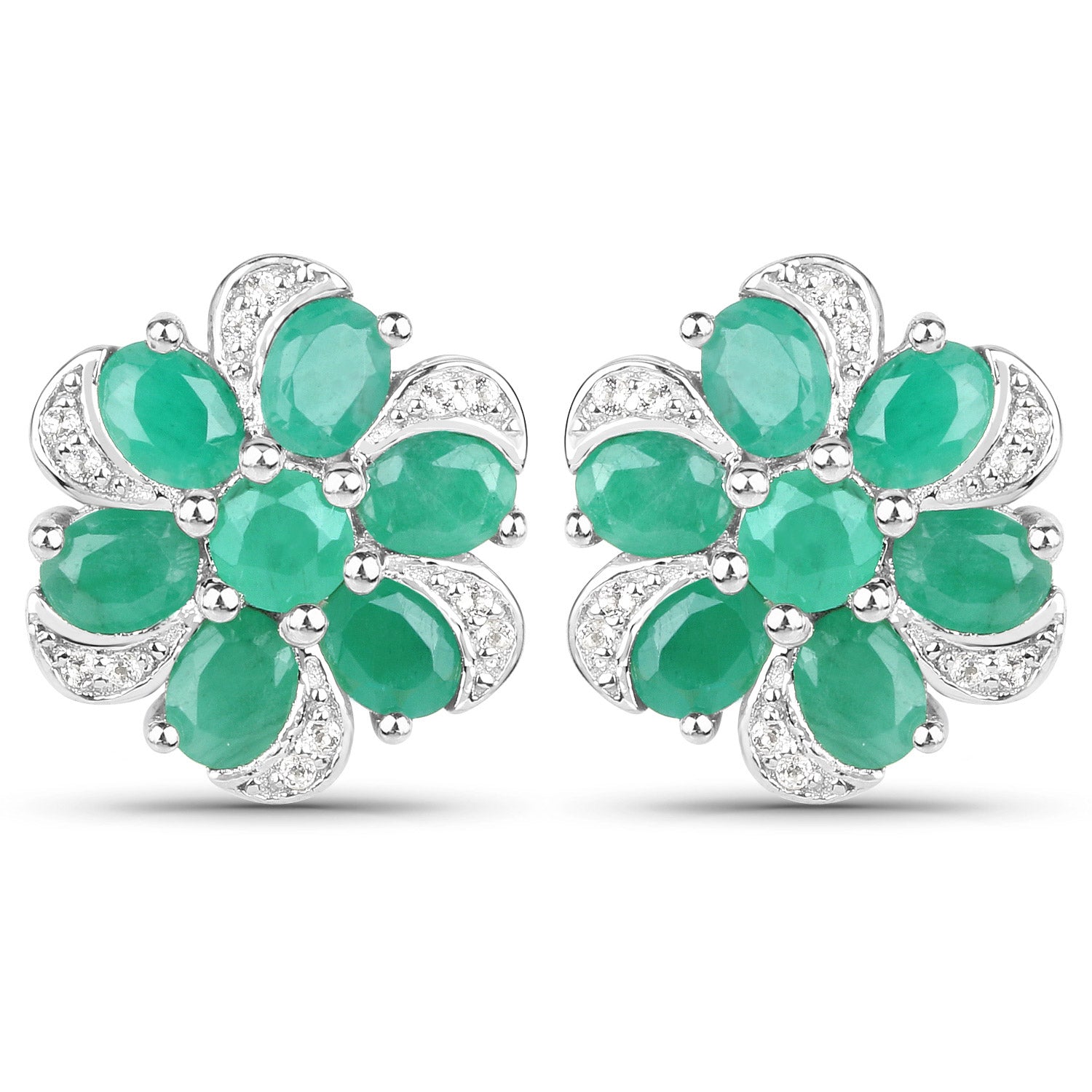 7.84 Carat Genuine Emerald and White Topaz .925 Sterling Silver 3 Piece Jewelry Set (Ring, Earrings, and Pendant w/ Chain) Bids.com
