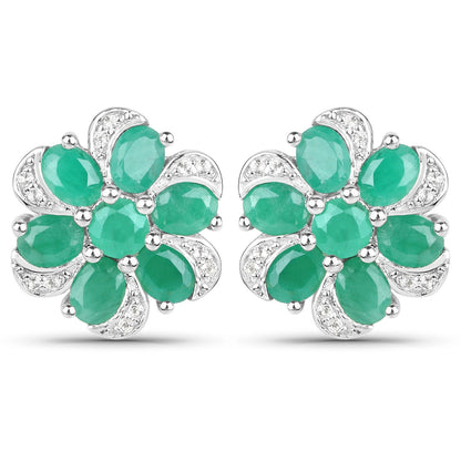 7.84 Carat Genuine Emerald and White Topaz .925 Sterling Silver 3 Piece Jewelry Set (Ring, Earrings, and Pendant w/ Chain) Bids.com