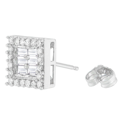 14K White Gold 1 cttw Round and Baguette Diamond Stud Earrings (H-I, SI1-SI2) Bids.com