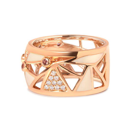 14K Rose Gold 1/3 Cttw Diamond and Pink Tourmaline Cigar Band Ring with White Enamel (G-H Color, SI1-SI2 Clarity) Bids.com