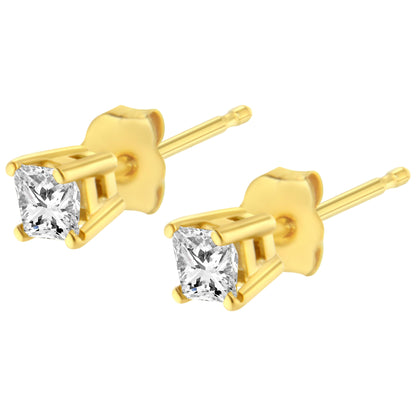 14K Yellow Gold 1/5 Cttw Princess-Cut Square Near Colorless Diamond Classic 4-Prong Solitaire Stud Earrings (I-J Color, I2-I3 Clarity) Bids.com