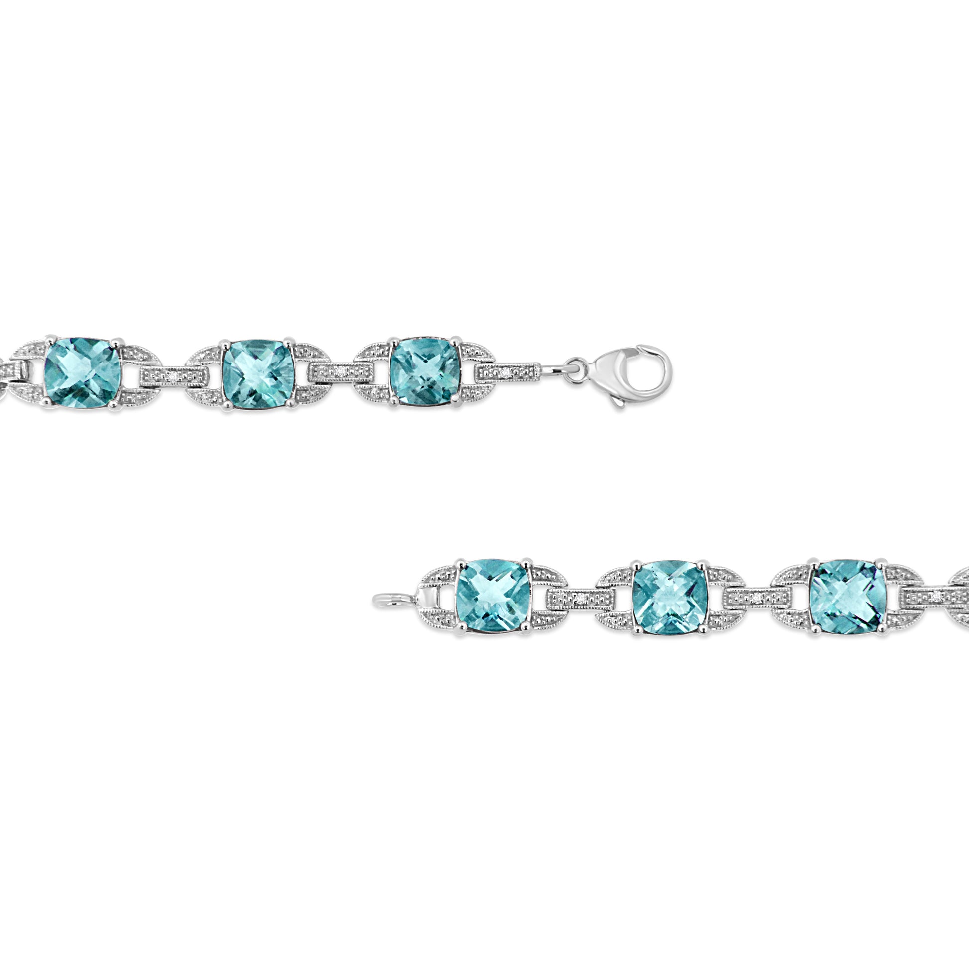 .925 Sterling Silver 7x7 mm Cushion Cut Blue Topaz and 1/20 cttw Round Cut Diamond Fashion Tennis Bracelet (I-J Color, I1-I2 Clarity) - 7" Bids.com