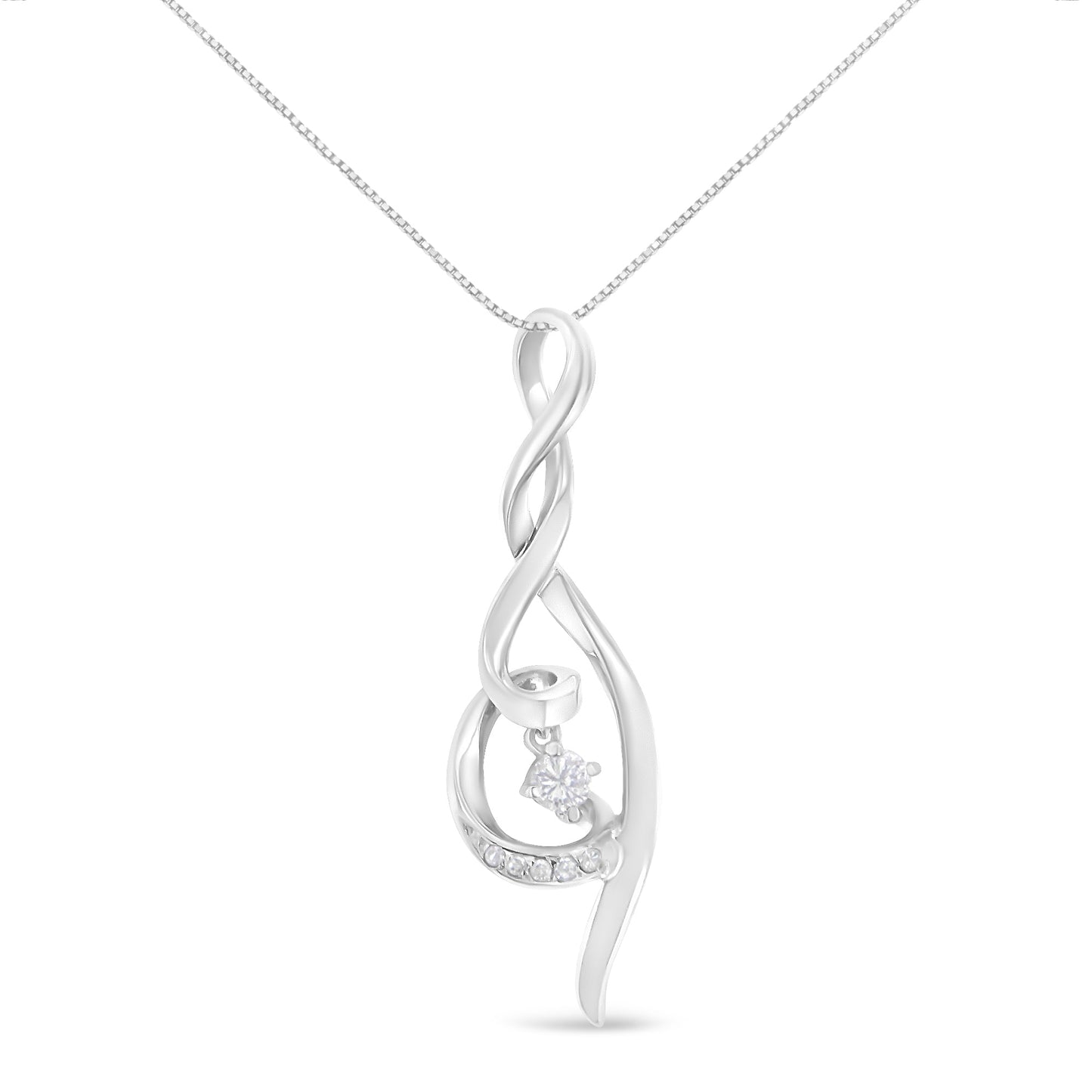 Espira 10K White Gold 1/10 cttw Diamond Swirl Pendant Necklace (I-J, I1-I2) Bids.com
