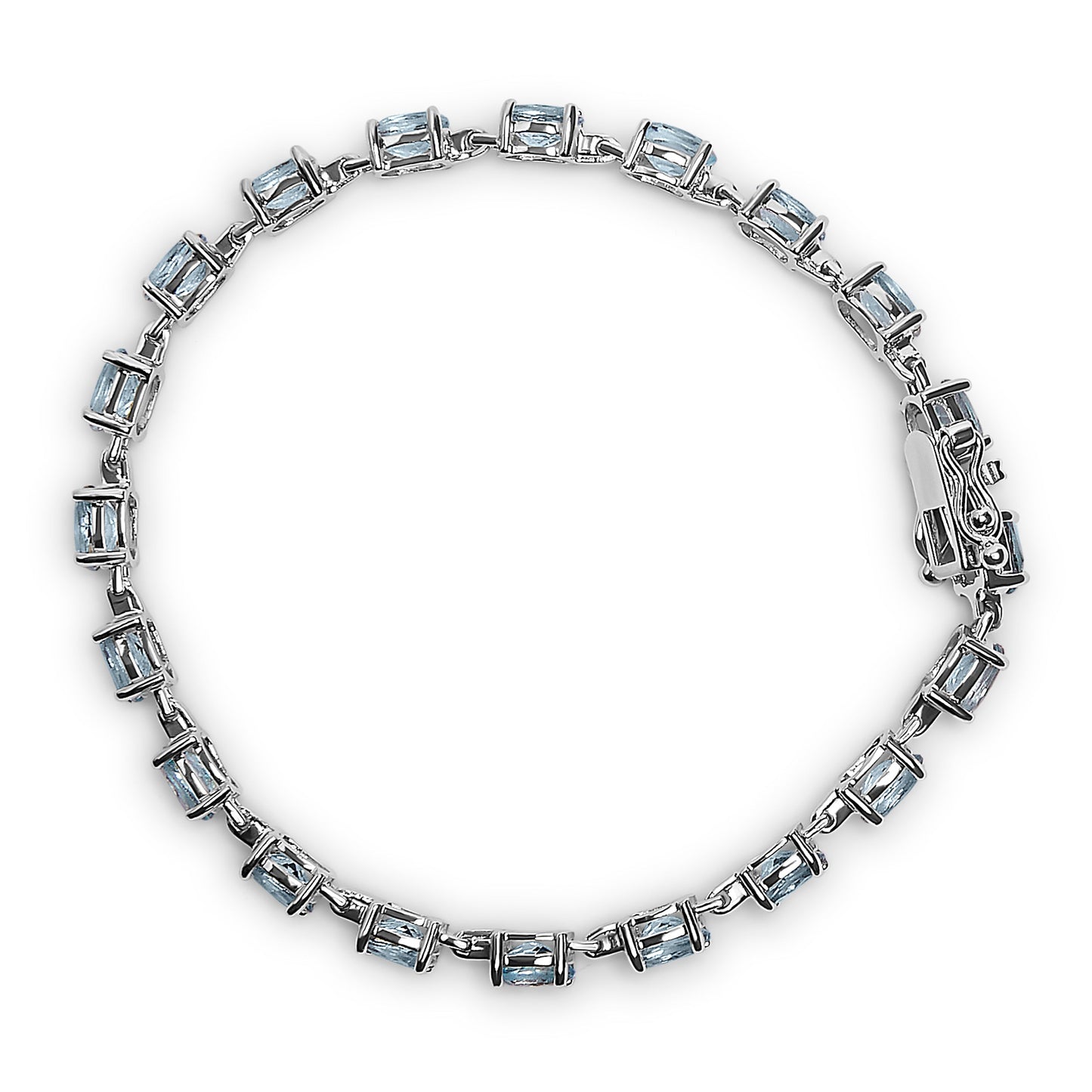 .925 Sterling Silver 11.0 Cttw Oval Shaped Created Light Blue Topaz Link Bracelet - 7 inch Bids.com
