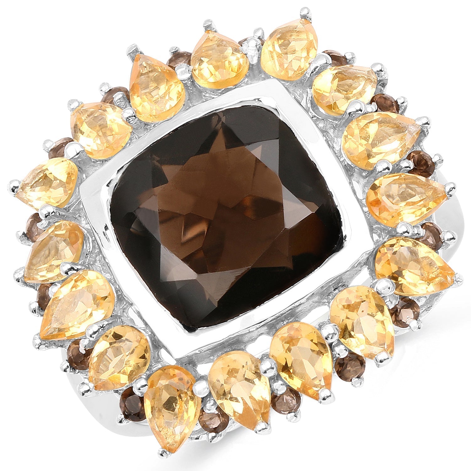 9.16 Carat Genuine Smoky Quartz & Citrine .925 Sterling Silver Ring Bids.com