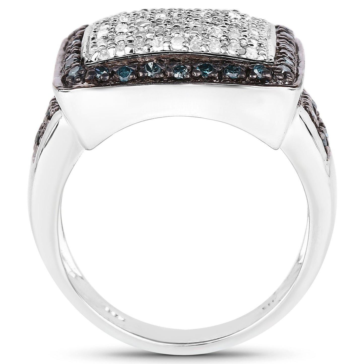0.64 Carat Genuine White Diamond and Blue Diamond .925 Sterling Silver Ring Bids.com