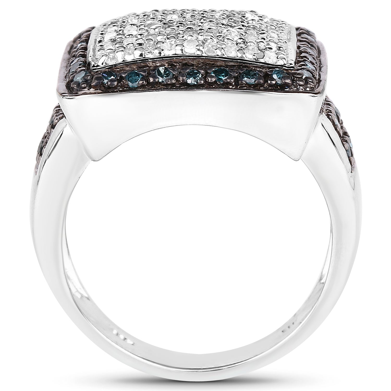 0.64 Carat Genuine White Diamond and Blue Diamond .925 Sterling Silver Ring Bids.com