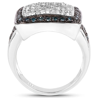 0.64 Carat Genuine White Diamond and Blue Diamond .925 Sterling Silver Ring Bids.com