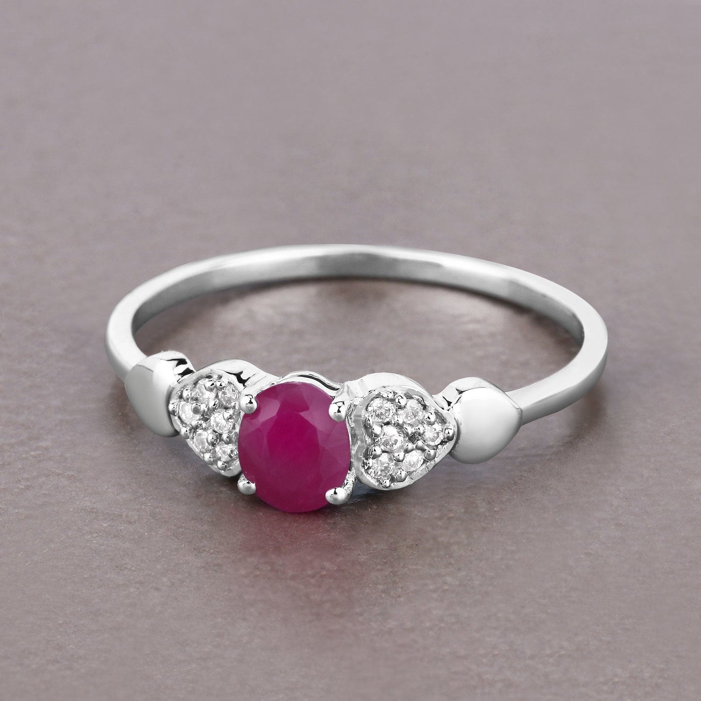 0.36 Carat Genuine Ruby and White Diamond 14K White Gold Ring Bids.com