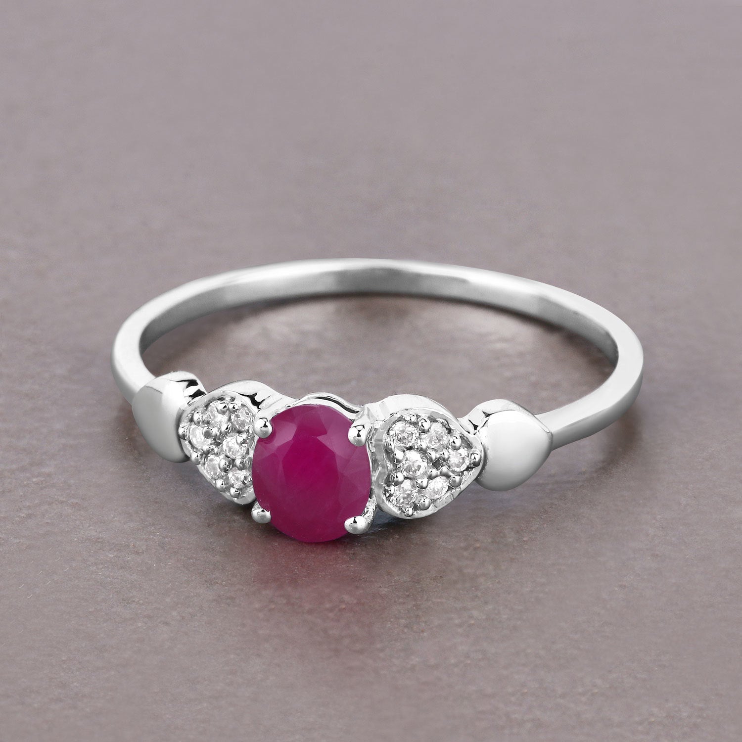 0.36 Carat Genuine Ruby and White Diamond 14K White Gold Ring Bids.com