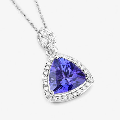 1.71 Carat Genuine Tanzanite and White Diamond 14K White Gold Pendant Bids.com