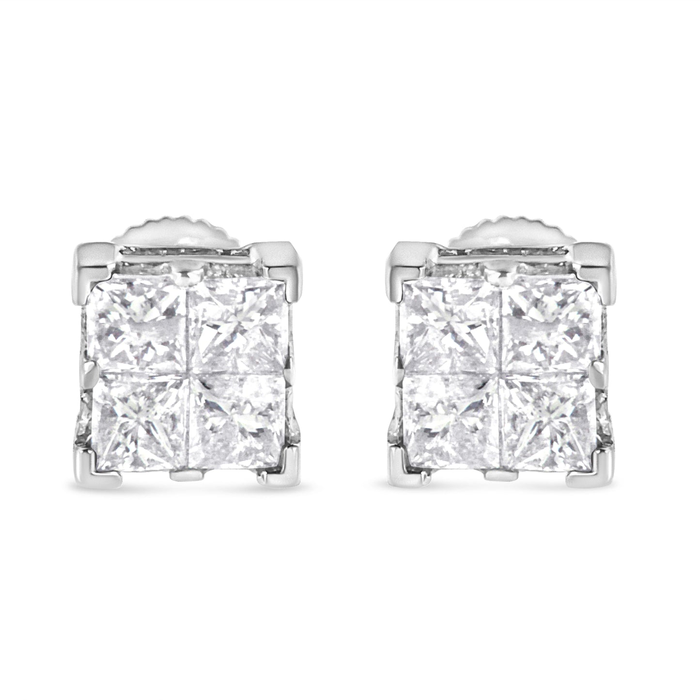 10K White Gold 3/4 Cttw Invisible Set Princess-Cut Diamond Composite Square Stud Earrings (H-I Color, SI2-I1 Clarity) Bids.com
