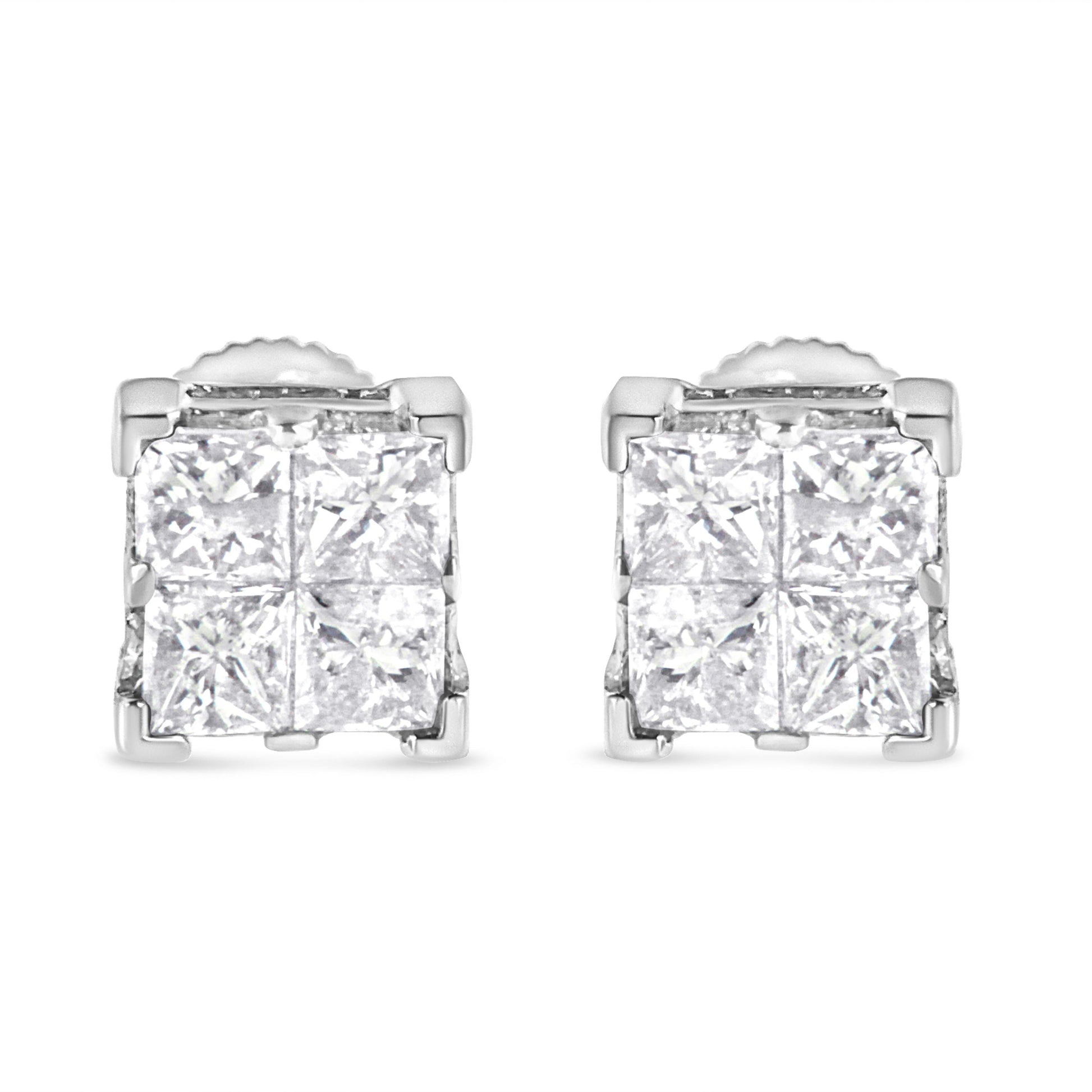 10K White Gold 3/4 Cttw Invisible Set Princess-Cut Diamond Composite Square Stud Earrings (H-I Color, SI2-I1 Clarity) Bids.com