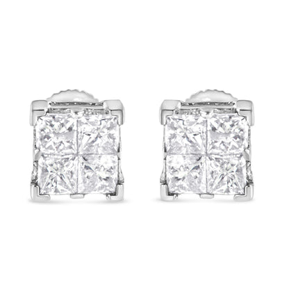 10K White Gold 3/4 Cttw Invisible Set Princess-Cut Diamond Composite Square Stud Earrings (H-I Color, SI2-I1 Clarity) Bids.com