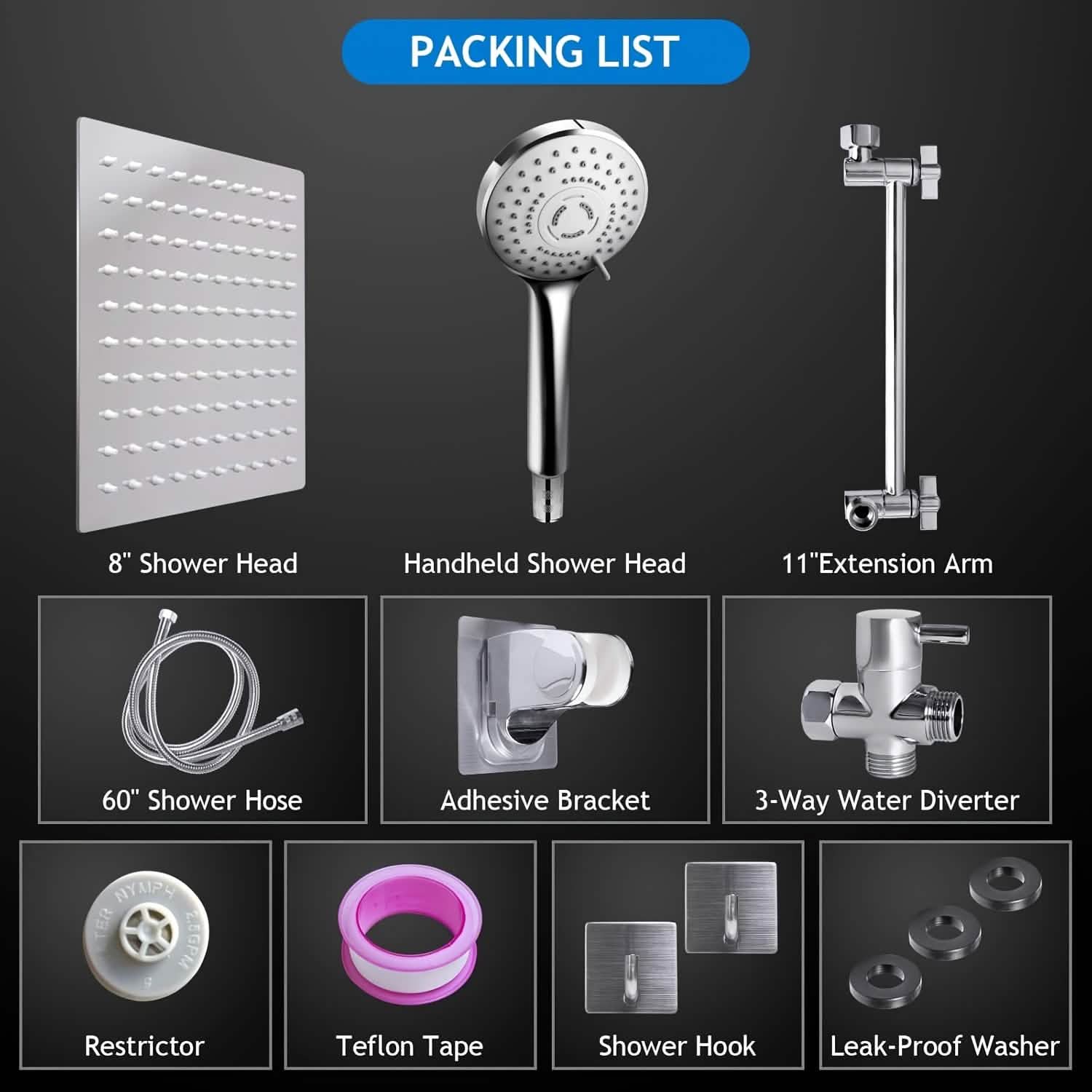 High Pressure Rainfall & Handheld Shower Head – Adjustable, Chrome/Black DailySale