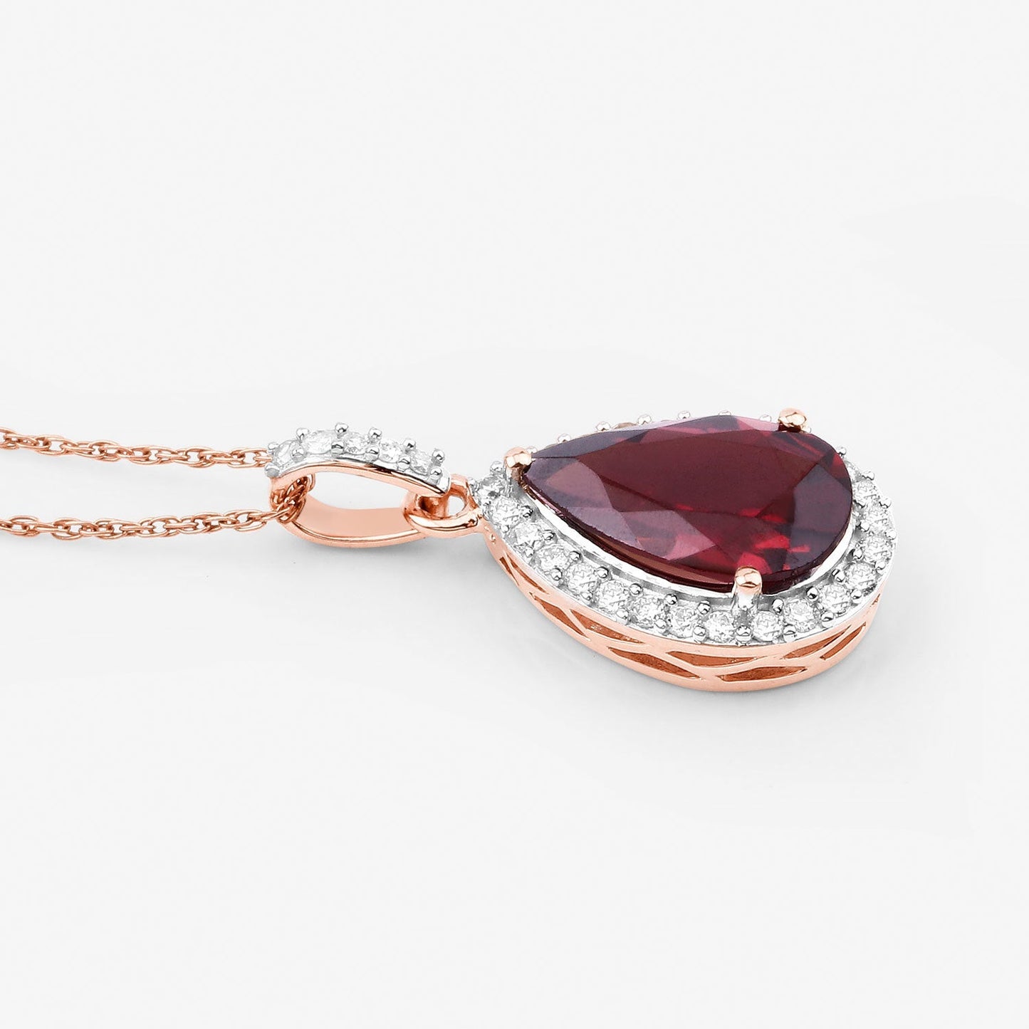 3.29 Carat Genuine Rhodolite and White Diamond 14K Rose Gold Pendant Bids.com