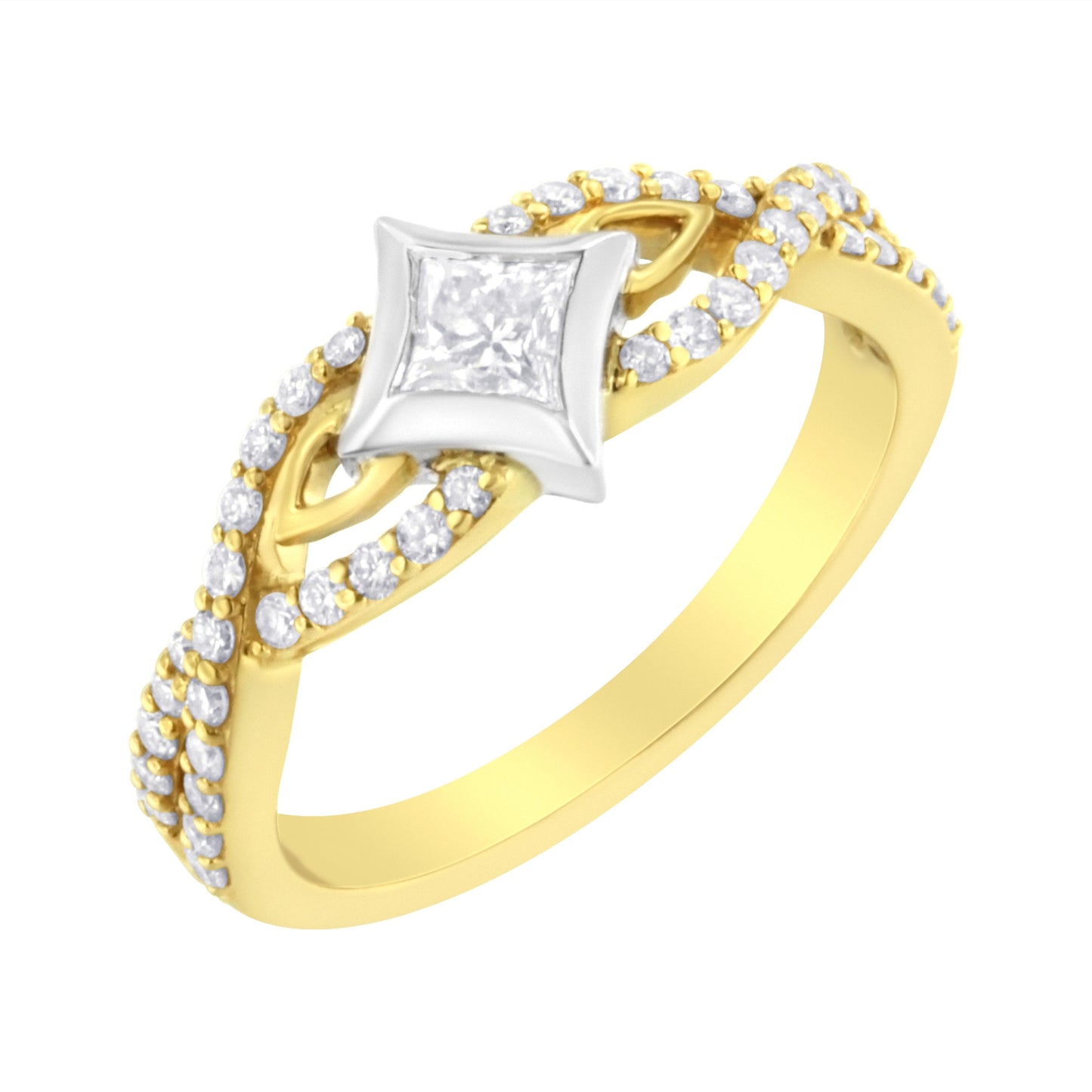 10K Two Tone Color 2/3 Cttw Diamond Kite and Twist Shank Ring (H-I Color,SI2-I1 Clarity) Bids.com