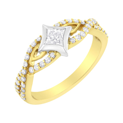 10K Two Tone Color 2/3 Cttw Diamond Kite and Twist Shank Ring (H-I Color,SI2-I1 Clarity) Bids.com