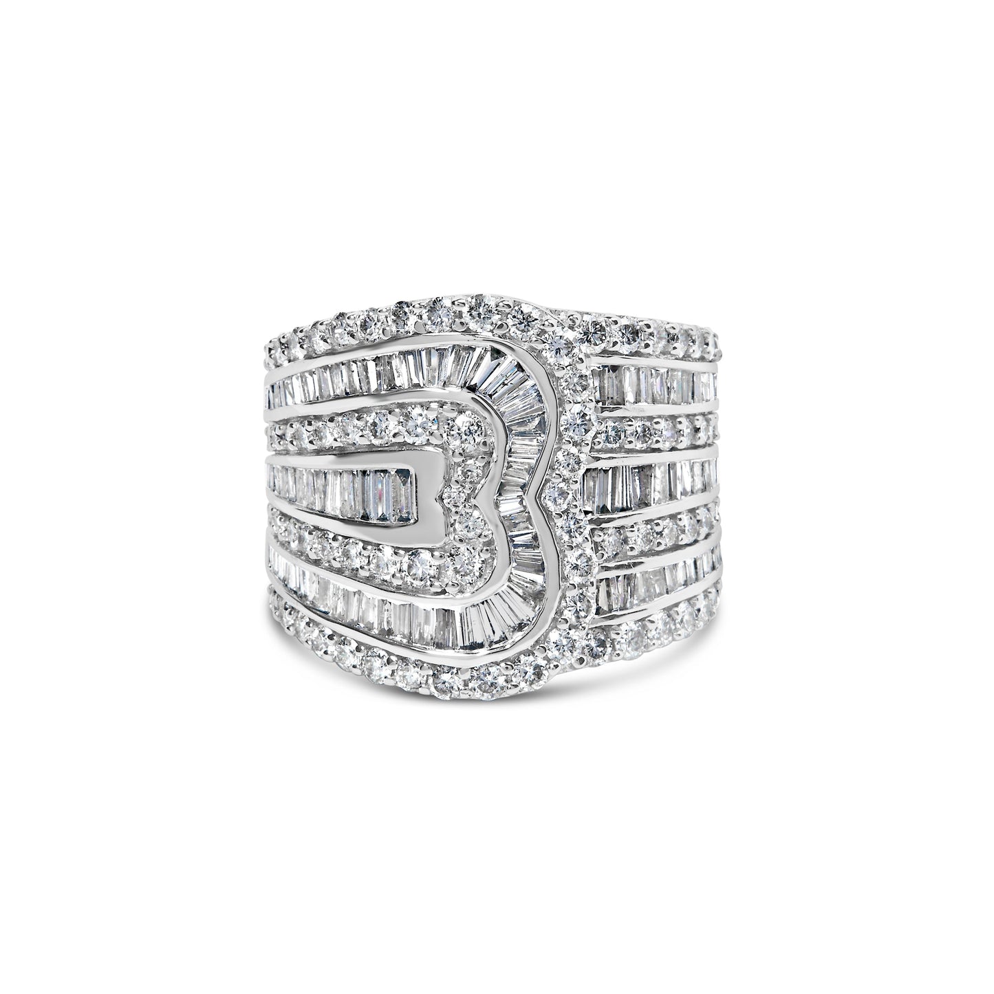 10K White Gold 2 1/2 Cttw Round and Baguette-Cut Diamond Multi-Row Bypass Ring (J-K Color, I2-I3 Clarity) - Ring Size 7 Bids.com