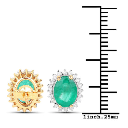 2.66 Carat Genuine Zambian Emerald and White Diamond 14K Yellow Gold Earrings Bids.com