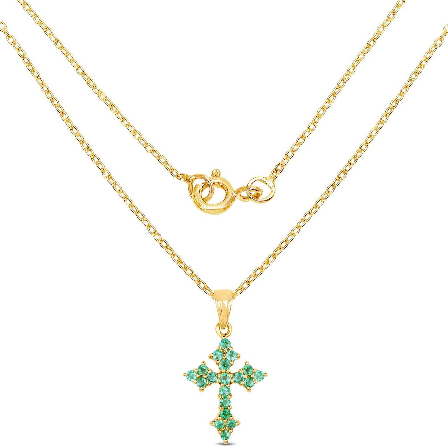 14K Yellow Gold Plated 1.05 Carat Genuine Zambian Emerald .925 Sterling Silver Pendant Bids.com