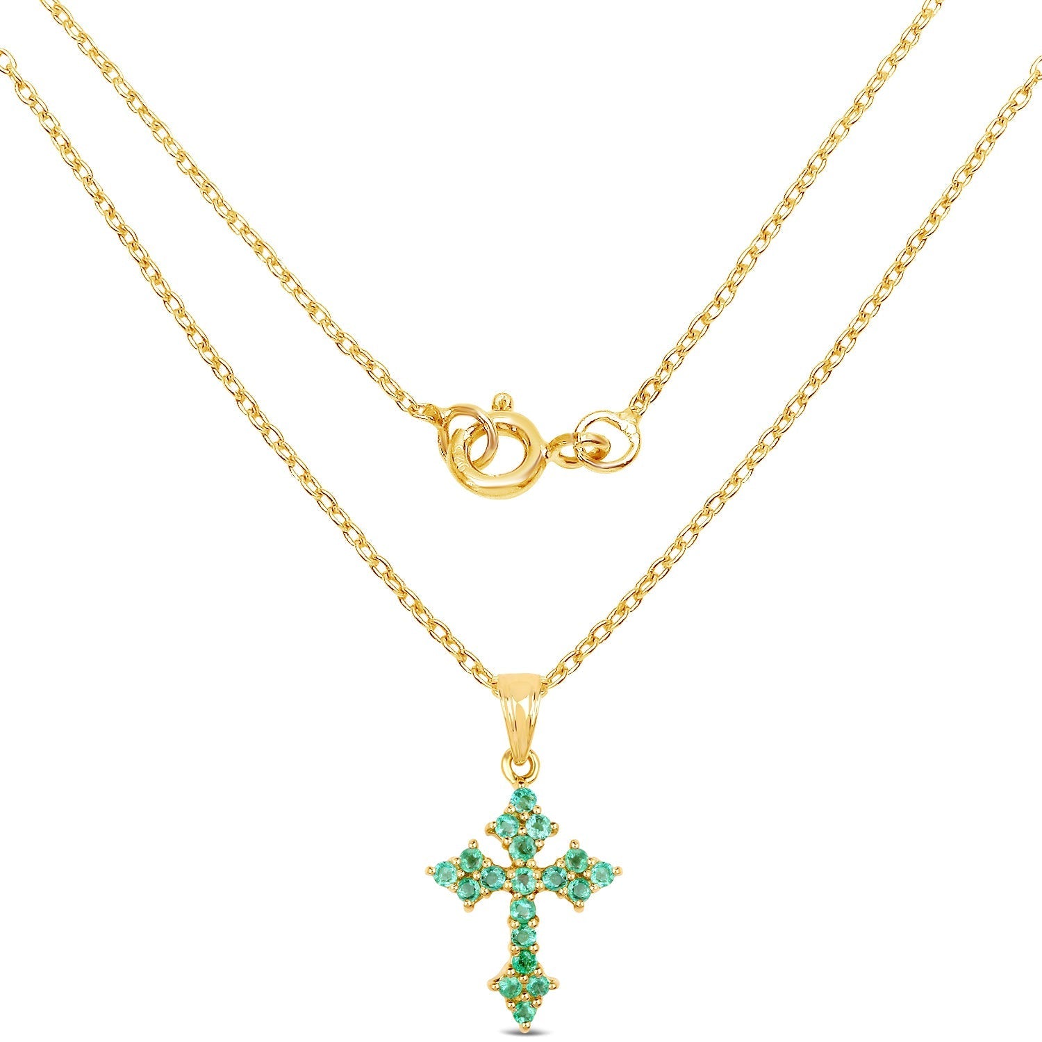 14K Yellow Gold Plated 1.05 Carat Genuine Zambian Emerald .925 Sterling Silver Pendant Bids.com