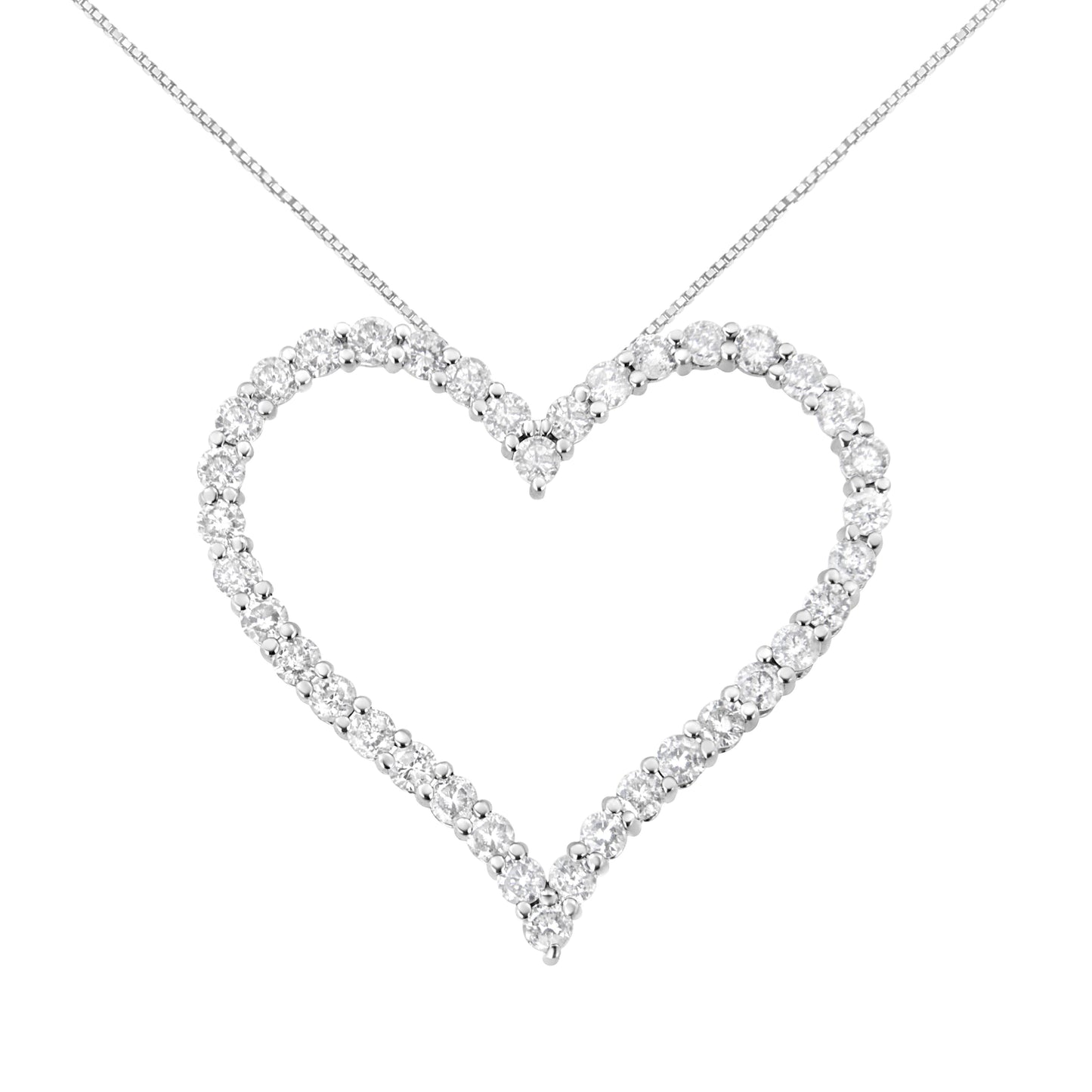 .925 Sterling Silver 3.0 cttw Round-Cut Diamond Open Heart Pendant Necklace (I-J Color, I2-I3 Clarity) - 18" Bids.com