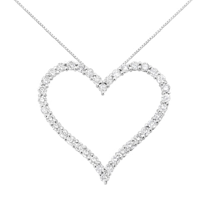 .925 Sterling Silver 3.0 cttw Round-Cut Diamond Open Heart Pendant Necklace (I-J Color, I2-I3 Clarity) - 18" Bids.com
