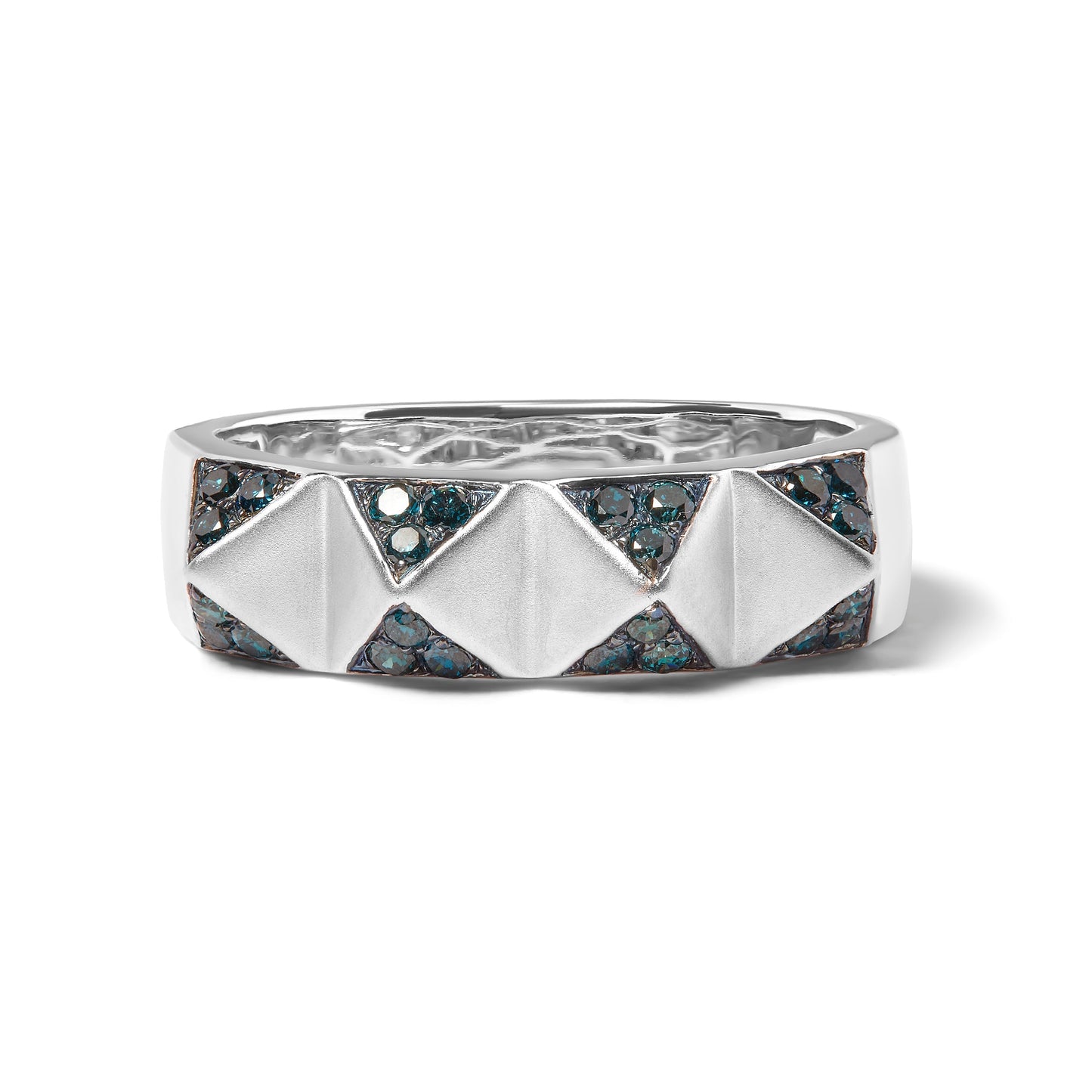 14K White Gold 1/4 Cttw Treated Blue Diamond Pyramid Band Ring (Blue Color, SI1-SI2 Clarity)- Size 7 Bids.com