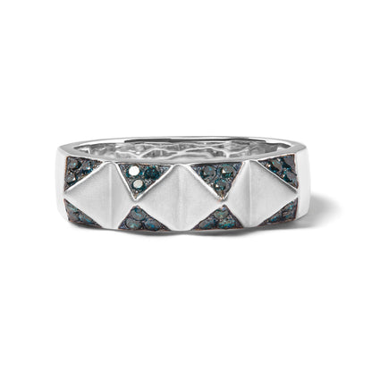 14K White Gold 1/4 Cttw Treated Blue Diamond Pyramid Band Ring (Blue Color, SI1-SI2 Clarity)- Size 7 Bids.com