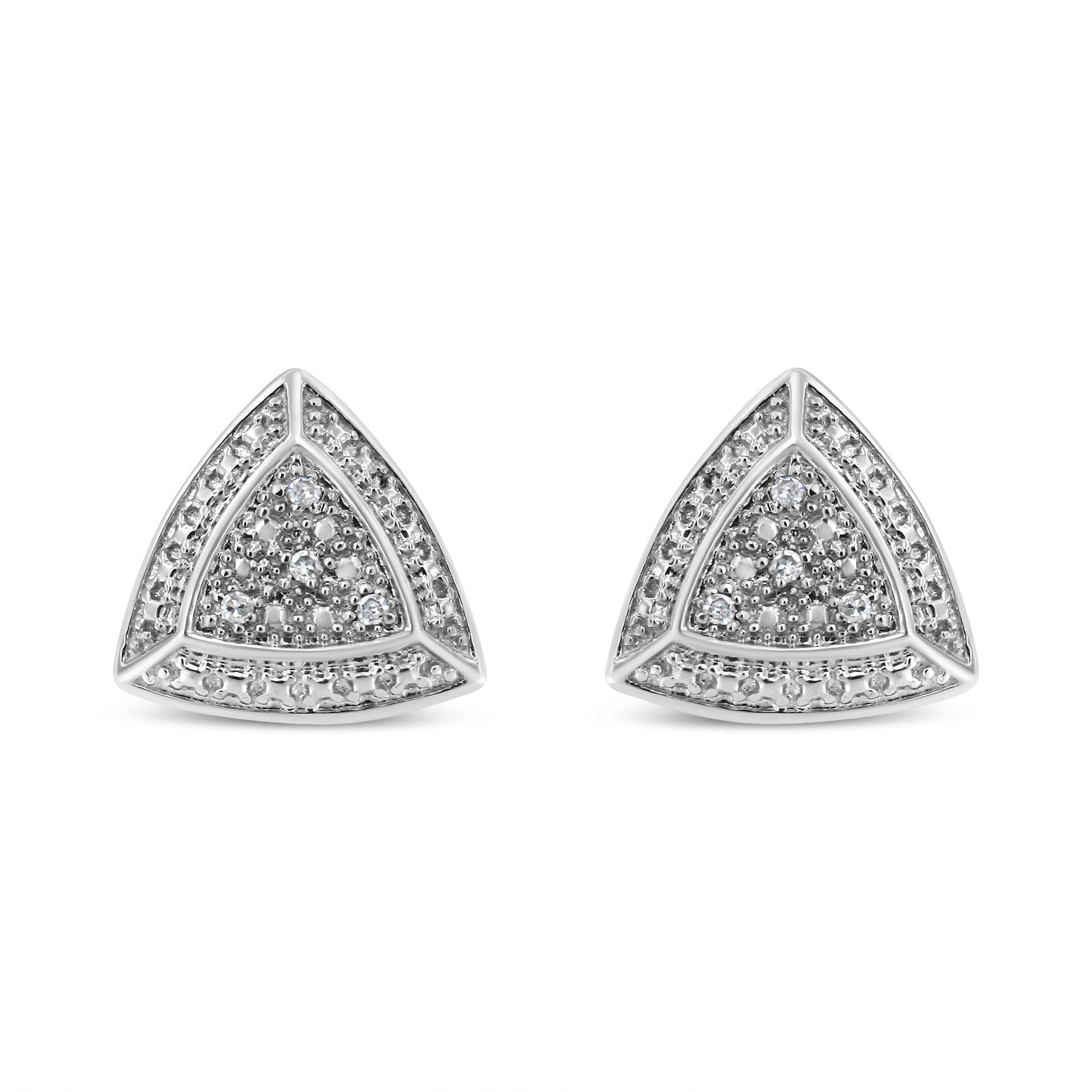 .925 Sterling Silver Diamond-Accented Trillion Shaped 4-Stone Halo-Style Stud Earrings (H-I Color, I2-I3 Clarity) Bids.com