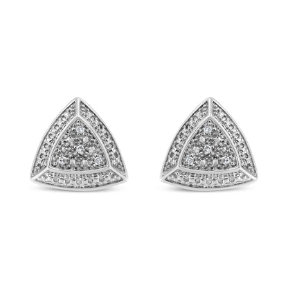 .925 Sterling Silver Diamond-Accented Trillion Shaped 4-Stone Halo-Style Stud Earrings (H-I Color, I2-I3 Clarity) Bids.com