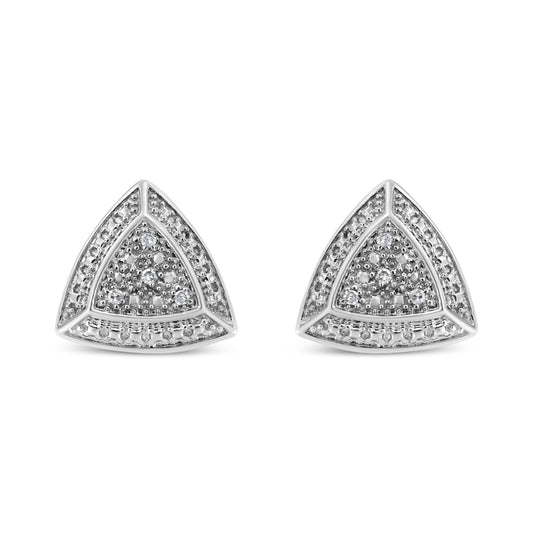 .925 Sterling Silver Diamond-Accented Trillion Shaped 4-Stone Halo-Style Stud Earrings (H-I Color, I2-I3 Clarity) Bids.com