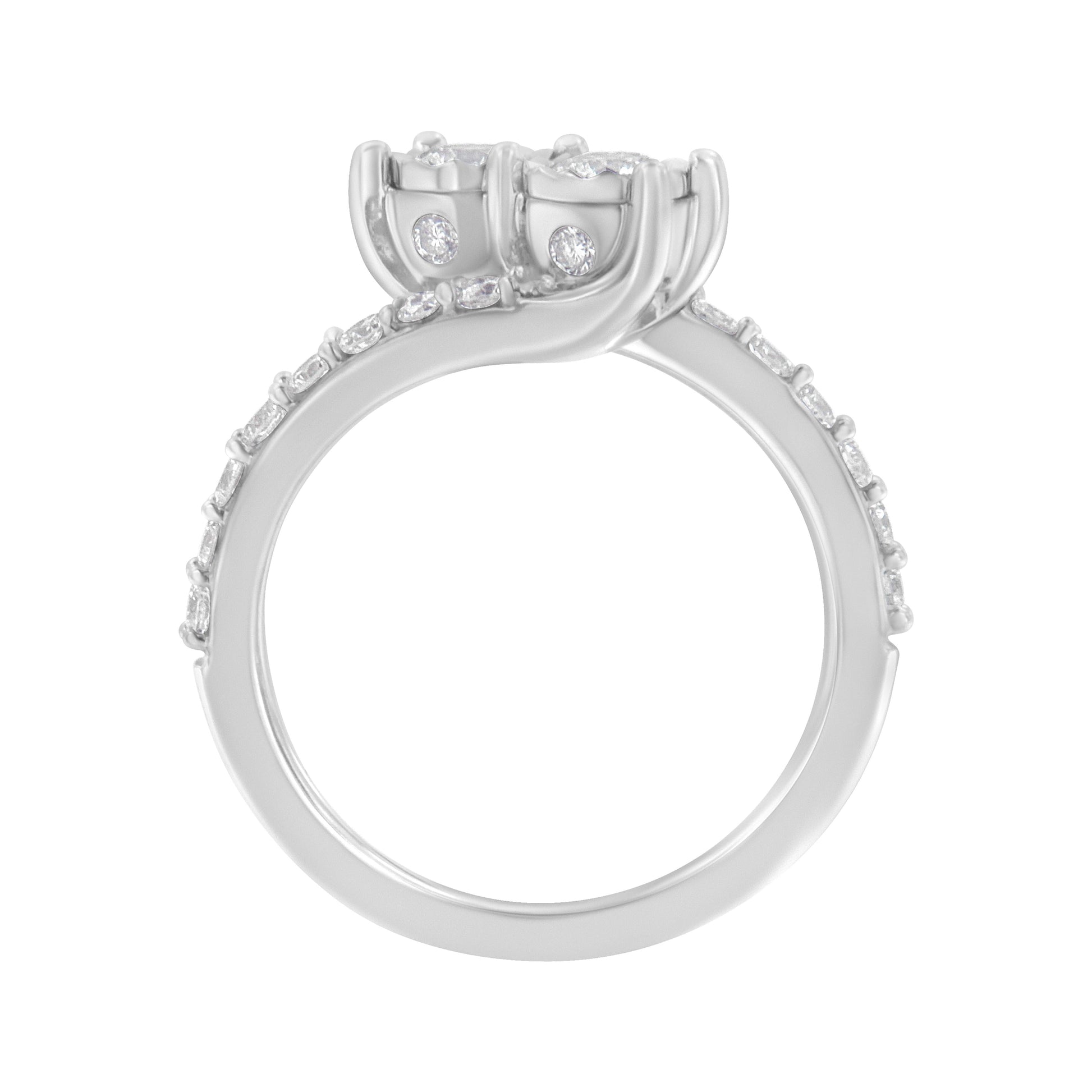 10K White Gold Two-Stone Miracle-Set Diamond Bypass Ring (1 Cttw, H-I Color, I1-I2 Clarity) - Size 6 Bids.com