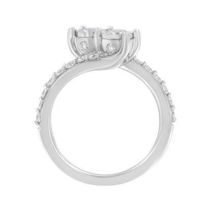 10K White Gold Two-Stone Miracle-Set Diamond Bypass Ring (1 Cttw, H-I Color, I1-I2 Clarity) - Size 6 Bids.com