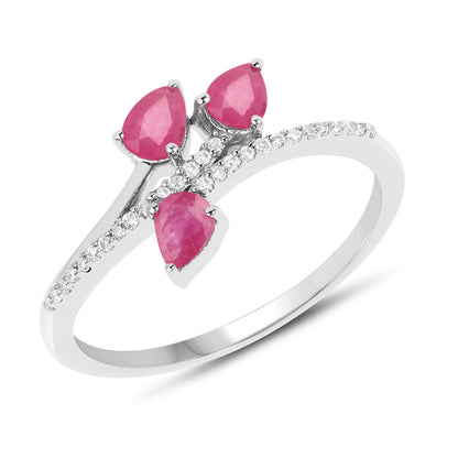 0.68 Carat Genuine Ruby and White Diamond 14K White Gold Ring Bids.com