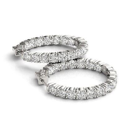 14k White Gold Two Sided Prong Set Diamond Hoop Earrings (3 1/2 cttw) Bids.com