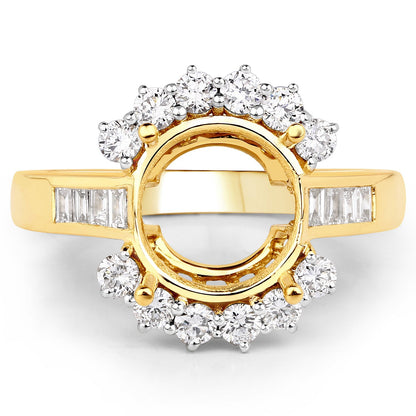 0.58 Carat Genuine White Diamond 14K Yellow Gold Semi Mount Ring - holds 9.00mm Round Gemstone Bids.com
