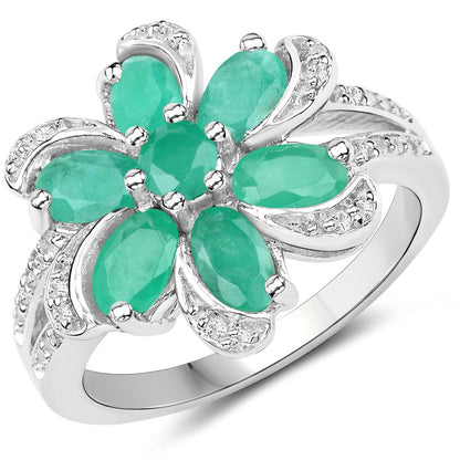 7.84 Carat Genuine Emerald and White Topaz .925 Sterling Silver 3 Piece Jewelry Set (Ring, Earrings, and Pendant w/ Chain) Bids.com