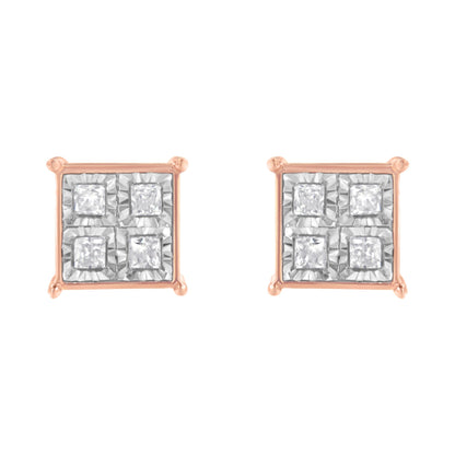 Rose Gold Plated Sterling Silver Diamond Composite Stud Earrings (3/4 cttw, J-K Color, I1-I2 Clarity) Bids.com