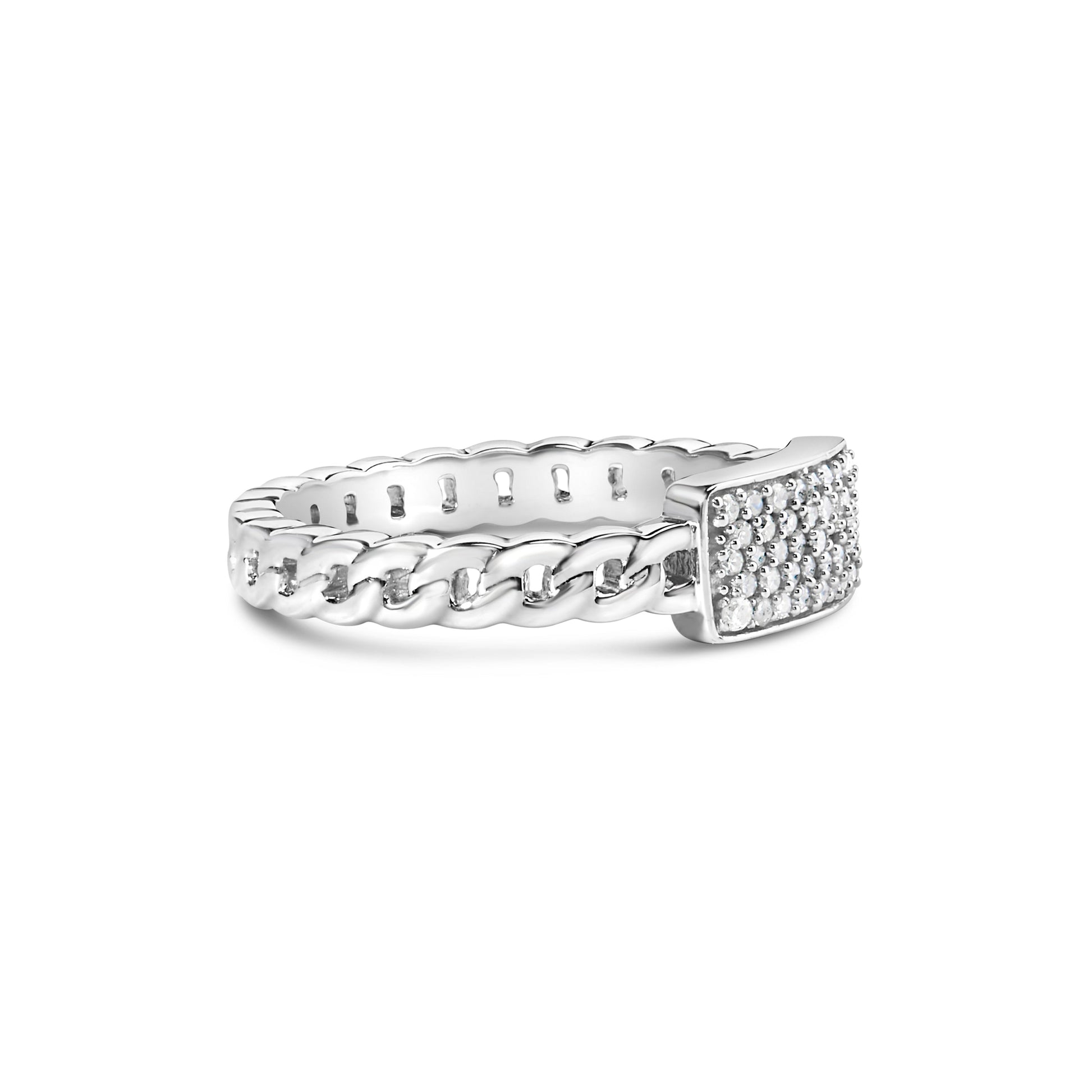 .925 Sterling Silver 1/5 Cttw Diamond ID and Cuban Link Band Ring (I-J Color, I2-I3 Clarity) - Ring Size 6 Bids.com