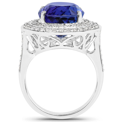 13.78 Carat Genuine Tanzanite and White Diamond 18K White Gold Ring Bids.com