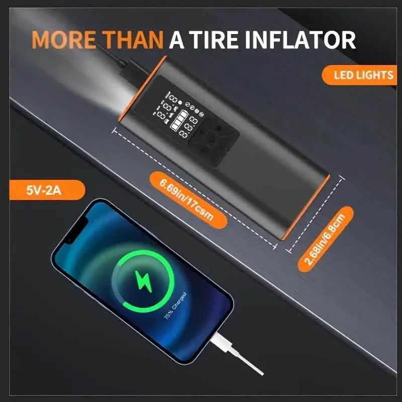 Portable Tire Inflator Air Compressor – 150 PSI Digital Air Pump with Light for Car, Bike & Motorcycle DailySale