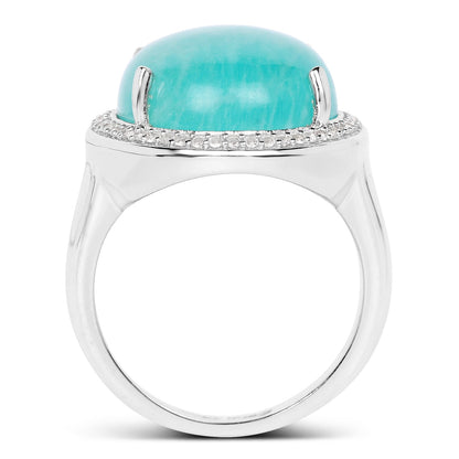 15.09 Carat Genuine Amazanite And White Topaz .925 Sterling Silver Ring Bids.com