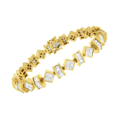 14K Yellow Gold 7.50 Cttw Princess and Baguette Diamond Geometric Link Bracelet Bids.com