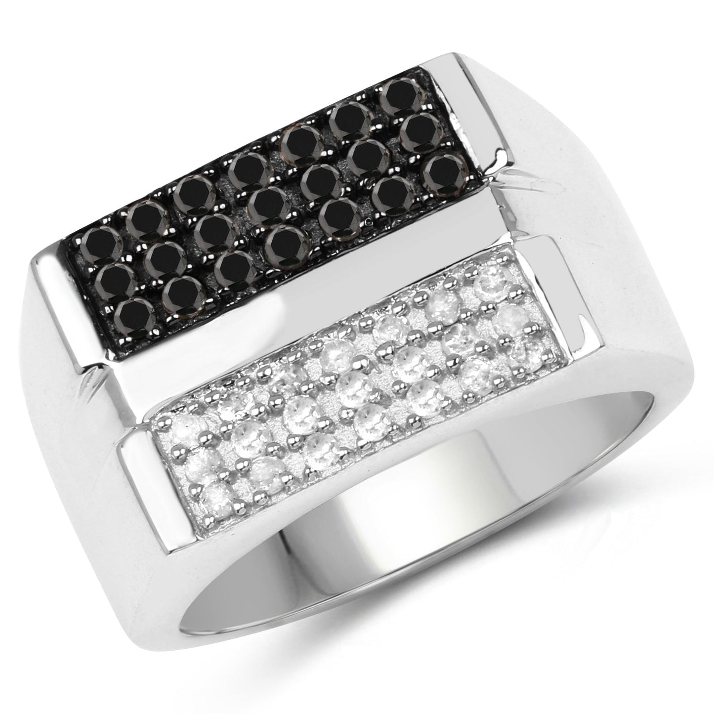 0.64 Carat Genuine Black Diamond and White Diamond .925 Sterling Silver Ring Bids.com