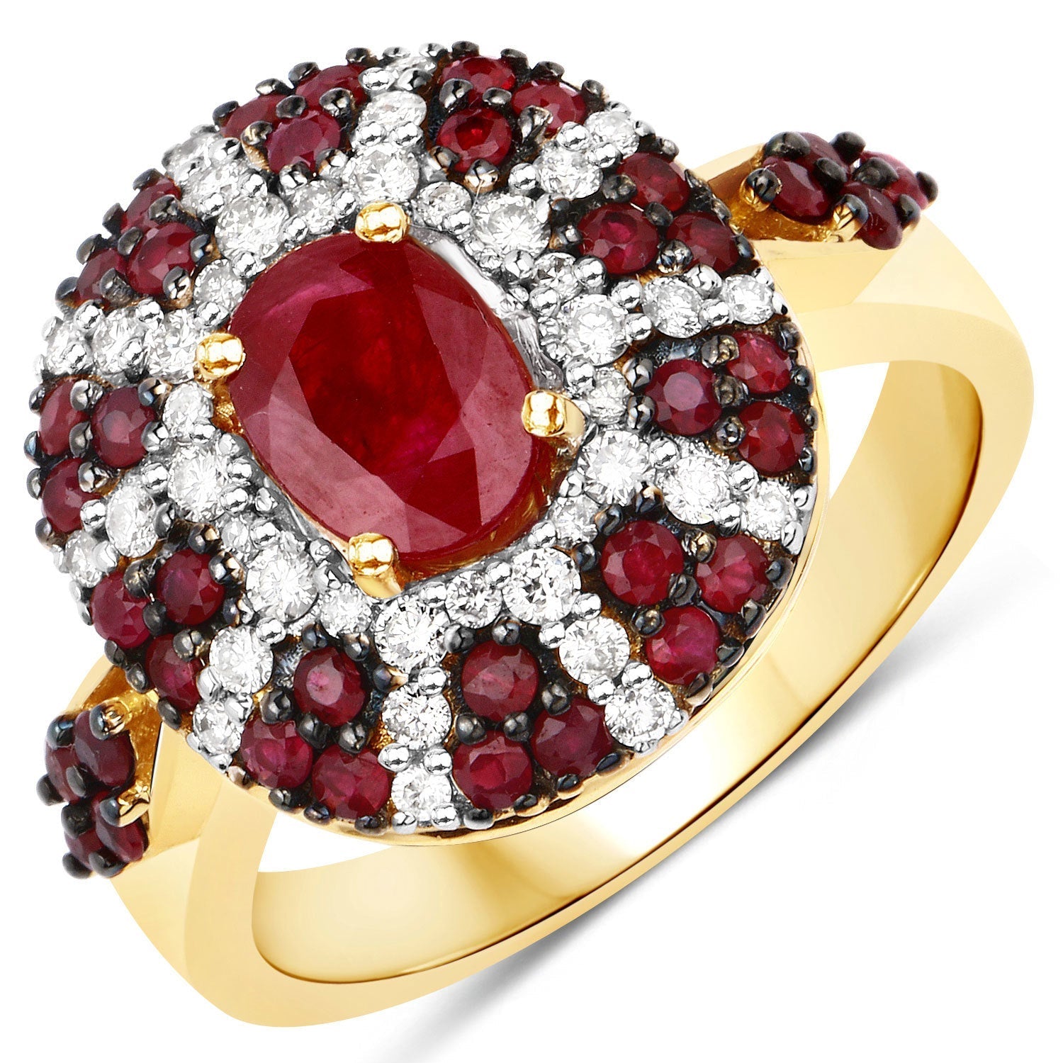 1.92 Carat Genuine Ruby and White Diamond 14K Yellow Gold Ring Bids.com