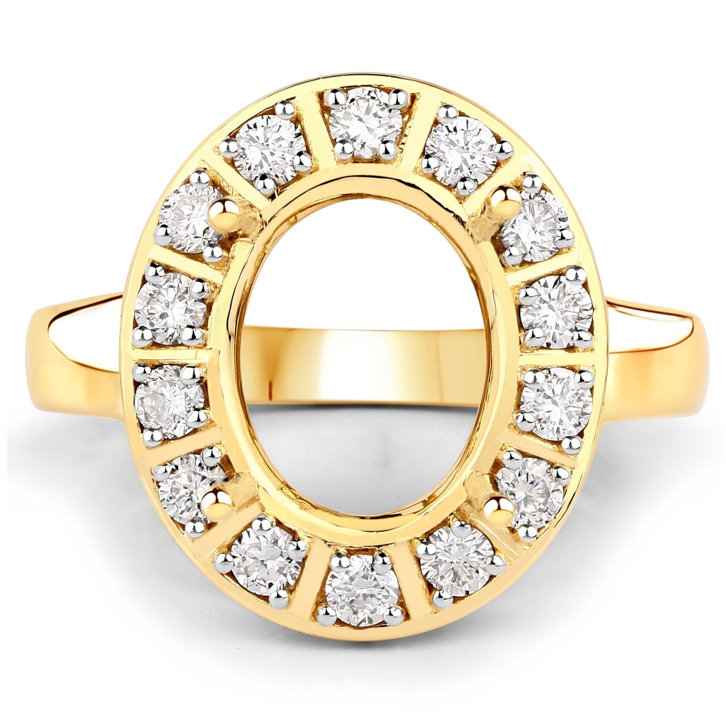 0.42 Carat Genuine White Diamond 14K Yellow Gold Semi Mount Ring - holds 11x9mm Oval Gemstone Bids.com