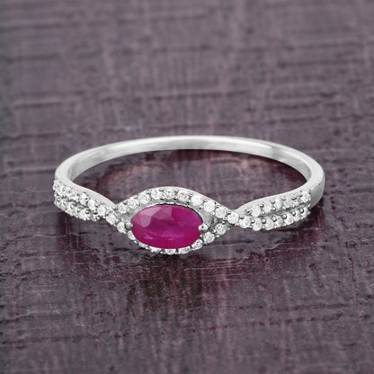 0.40 Carat Genuine Ruby and White Diamond 14K White Gold Ring Bids.com